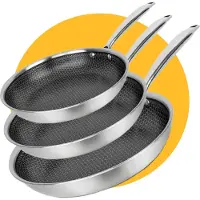 Pasper Pannenset Ø 28, 24 en 20 cm - PFAS & PTFE vrij - Inductie, Elektrisch, Keramisch & Gas - RVS Honingraat Anti-Aanbakpan