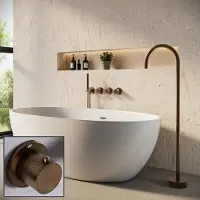 Saniclear Plus Stripes inbouw badkraan met vrijstaande uitloop en staafhanddouche verouderd messing