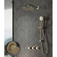 Saniclear Plus Curved inbouw regendouche met 20cm hoofddouche, muurarm en glijstang geborsteld messing - mat goud
