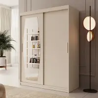 Meubella - Kledingkast Azai - Beige - 150 cm - Met spiegel