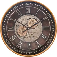 Fresco Wandklok Ø 60 cm – Vintage Koper – Bewegende Tandwielen – Klassiek Industrieel & Stil Uurwerk