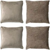 Dutch decor - KUSSENSET - 4-delig - Texture Harmony - 45x45 cm - inclusief binnenkussens - taupe - Met Ritssluiting – Decoratie Kussens - Comfortabele kussentjes voor op de Bank
