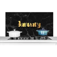 KitchenYeah Spatscherm keuken 120x60 cm - Kookplaat achterwand Kalender - Januari - Goud - Marmer print - Muurbeschermer - Spatwand fornuis - Hoogwaardig aluminium