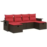 vidaXL 6-delige Loungeset met kussens poly rattan bruin