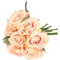 Top Art Kunstbloemen boeket Roos de luxe - roze - 30 cm - kunststof steel - decoratie bloemen