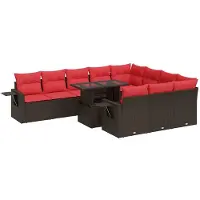 vidaXL 11-delige Loungeset met kussens poly rattan acacia bruin