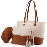 OEM Leren handtas, groot, beige, crossbody, geschikt voor school, kantoor en reizen