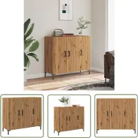 vidaXL Dressoir - 90x34x80 cm - Artisanaal Eiken Dressoir - Houten Dressoir - Opslagmeubel - Salontafel - Tv Tafel