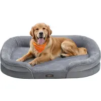 Feandrea Hondenbed, Hondenkussen, voor Grote Honden, 106 x 76 x 18 cm, Orthopedisch, Waterdichte Binnenlaag, Opstaande Randen, Afneembare, Wasbare Hoes, Antislip, Lichtgrijs PGW283G01
