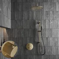 Saniclear Brass Stripes Pro inbouw regendouche rond met 20cm hoofddouche, muurarm en glijstang geborsteld messing - mat goud