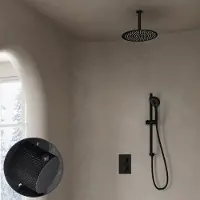 Saniclear Nero Curved inbouw regendouche met 30cm hoofddouche, plafondarm, 3 standen handdouche en glijstang zwart mat