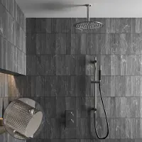 Saniclear Exclusive Curved Pro inbouw regendouche met 20cm hoofddouche, plafondarm en glijstang RVS