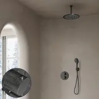 Saniclear Iron Curved inbouw regendouche rond met 30cm hoofddouche, plafondarm en 2 standen handdouche verouderd ijzer - gunmetal