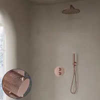 Saniclear Copper Curved inbouw regendouche rond met 20cm hoofddouche en muurarm geborsteld koper