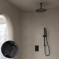 Saniclear Nero Curved inbouw regendouche met 30cm hoofddouche, plafondarm en glijstang zwart mat