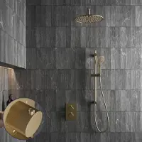 Saniclear Brass Stripes inbouw regendouche met 30cm hoofddouche, muurarm, 2 standen handdouche en glijstang geborsteld messing - mat goud