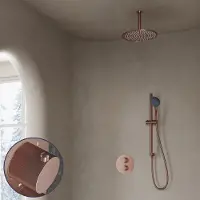 Saniclear Copper Stripes inbouw regendouche rond met 20cm hoofddouche, plafondarm, 3 standen handdouche en glijstang geborsteld koper