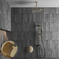 Saniclear Brass Stripes Pro inbouw regendouche rond met 30cm hoofddouche, plafondarm en glijstang geborsteld messing - mat goud
