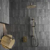Saniclear Brass Curved Pro inbouw regendouche met 30cm hoofddouche, muurarm en glijstang geborsteld messing - mat goud