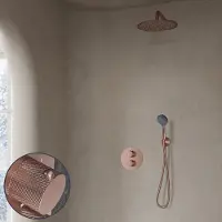 Saniclear Copper Curved inbouw regendouche rond met 30cm hoofddouche, muurarm en 3 standen handdouche geborsteld koper