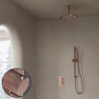 Saniclear Copper Curved inbouw regendouche met 30cm hoofddouche, plafondarm en glijstang geborsteld koper