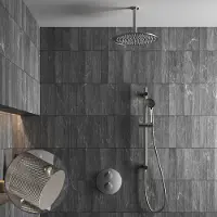 Saniclear Exclusive Curved inbouw regendouche rond met 30cm hoofddouche, plafondarm, 3 standen handdouche en glijstang RVS