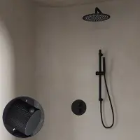 Saniclear Nero Curved inbouw regendouche rond met 30cm hoofddouche, muurarm en glijstang zwart mat