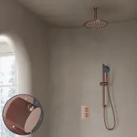 Saniclear Copper Stripes inbouw regendouche met 30cm hoofddouche, plafondarm, 3 standen handdouche en glijstang geborsteld koper