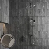 Saniclear Exclusive Stripes inbouw regendouche met 20cm hoofddouche, muurarm, 3 standen handdouche en glijstang RVS
