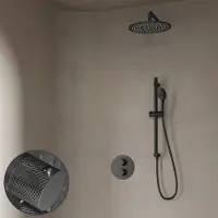 Saniclear Iron Curved inbouw regendouche rond met 20cm hoofddouche, muurarm, 2 standen handdouche en glijstang verouderd ijzer - gunmetal