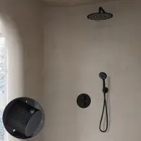 Saniclear Nero Curved inbouw regendouche rond met 20cm hoofddouche, muurarm en 3 standen handdouche zwart mat
