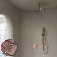 Saniclear Copper Curved inbouw regendouche rond met 20cm hoofddouche, plafondarm en glijstang geborsteld koper