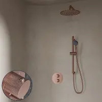 Saniclear Copper Curved inbouw regendouche rond met 20cm hoofddouche, muurarm, 3 standen handdouche en glijstang geborsteld koper