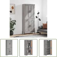 The Living Store Hoge Kast - Grijs Sonoma Eiken - Bewerkt Hout en IJzer - 69.5 x 34 x 180 cm - Duurzaam Materiaal