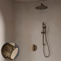 Saniclear Antique Curved inbouw regendouche rond met 20cm hoofddouche, muurarm, 2 standen handdouche en glijstang verouderd messing