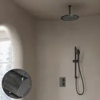 Saniclear Iron Curved inbouw regendouche met 30cm hoofddouche, plafondarm, 2 standen handdouche en glijstang verouderd ijzer - gunmetal
