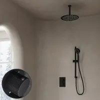 Saniclear Nero Curved inbouw regendouche met 20cm hoofddouche, plafondarm, 3 standen handdouche en glijstang zwart mat
