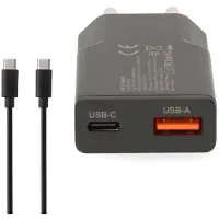 Nedis USB lader | USB-C PD en USB-A QC | incl. USB-C kabel | GaN | 20W | zwart