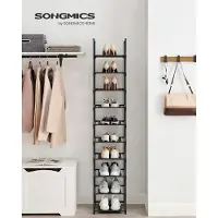 Songmics Schoenenrek, 10 niveaus, schoenenrek, schoenenopberger, smal, 33 x 33 x 173 cm, metalen frame, planken van vliesstof, voor hal, slaapkamer, zwart LSR110B02
