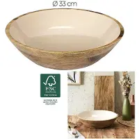 Home Deco Factory Salade serveer schaal - Fruitschaal/fruitmand - mango hout - D33 x H8 cm - bruin/beige - Pure luxe