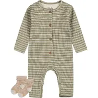 Dirkje - Noppies - Boxpak Light Faded Green - sokjes bruin gestreept - Maat 50