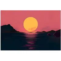 PosterMonkey Poster 60x40 cm - Zon - Geel - Bergen - Water - Posters - Kamer decoratie - Wanddecoratie woonkamer - Muurdecoratie slaapkamer
