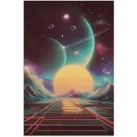 PosterMonkey Poster 120x180 cm - Planeten - Neon - Berglandschap - Zon - Posters - Kamer decoratie - Wanddecoratie woonkamer - Muurdecoratie slaapkamer XXL