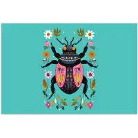 PosterMonkey Poster 30x20 cm - Kever - Bloemmotieven - Turquoise - Bladeren - Posters - Kamer decoratie - Wanddecoratie woonkamer - Muurdecoratie slaapkamer