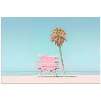 PosterMonkey Poster 60x40 cm - Palmboom - Strandhuis - Roze - Posters - Kamer decoratie - Wanddecoratie woonkamer - Muurdecoratie slaapkamer
