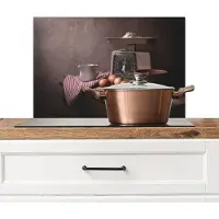 KitchenYeah Spatscherm keuken 60x40 cm - Kookplaat achterwand Stilleven - Koken - Weegschaal - Eieren - Keuken - Muurbeschermer - Spatwand fornuis - Hoogwaardig aluminium