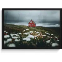 PosterMonkey Poster in lijst - Fotolijst 60x40 cm - Posters - Heuvel - Huisje - Bloemen - Wit - Posterlijst zwart - Decoratie - Wanddecoratie woonkamer - Muurdecoratie slaapkamer