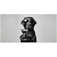 PosterMonkey Poster 120x60 cm - Hond - Zwart - Wijnglas - Zonnebril - Posters - Kamer decoratie - Wanddecoratie woonkamer - Muurdecoratie slaapkamer