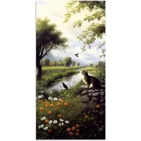 PosterMonkey Poster 40x80 cm - Kat - Beekje - Weide - Posters - Kamer decoratie - Wanddecoratie woonkamer - Muurdecoratie slaapkamer