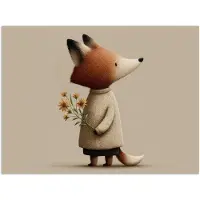 PosterMonkey Poster 80x60 cm - Vos - Gele bloemen - Minimalistisch - Posters - Kamer decoratie - Wanddecoratie woonkamer - Muurdecoratie slaapkamer
